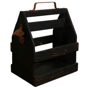 Wood and Tin Bottle Caddy Holder With Bottle Cap Opener